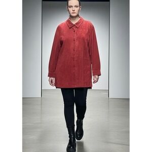 Jessica Holbrook Red Suede Button Front Shirt Jacket Top Plus Size 2X